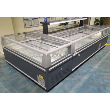 Four Four Side Horizontal Kaca Freezer Display Pulau Freezer